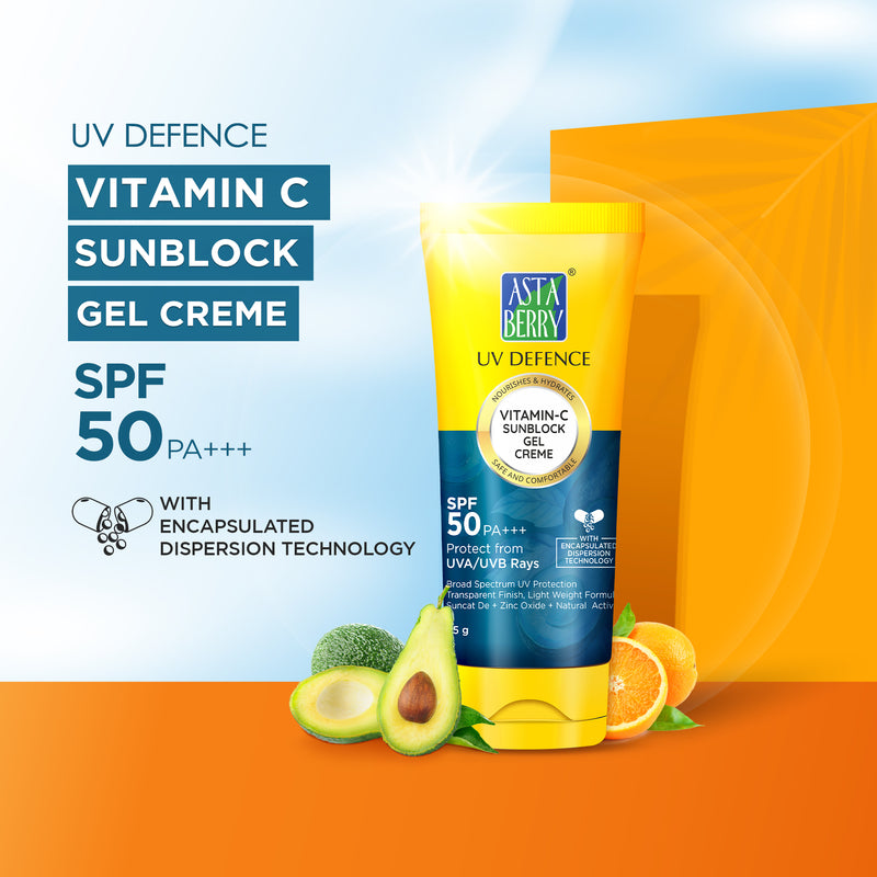Astaberry UV Defence Vitamin C Sunblock Gel Creme SPF 50PA+++ With Free 100ml Gold Face wash