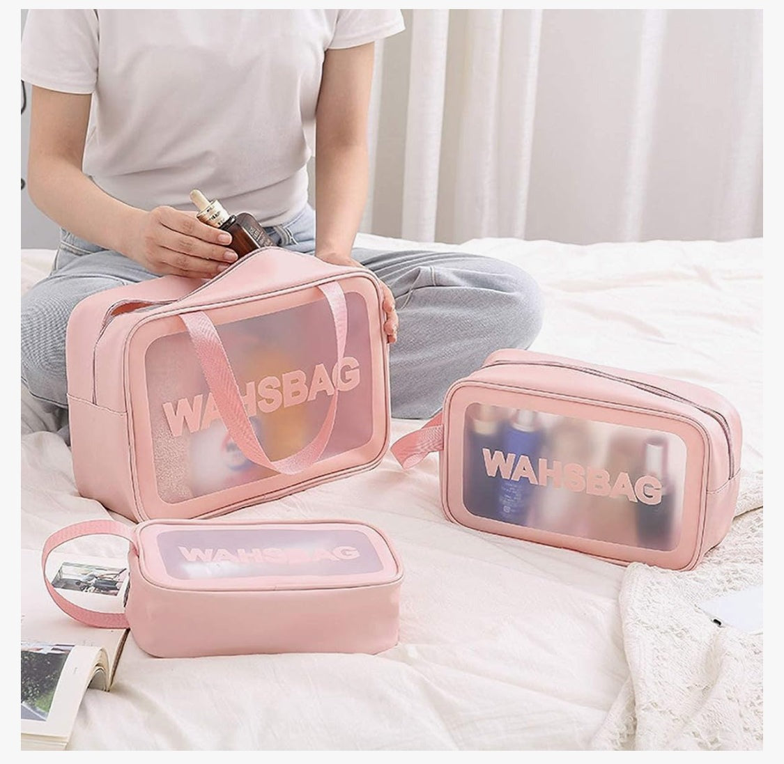 3-Pieces Set Pink Washbag