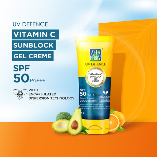 Astaberry UV Defence Vitamin C Sunblock Gel Creme SPF 50PA+++ With Free 100ml Gold Face wash
