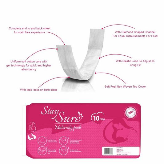 Stay Sure Maternity Pads – Pack of 3 (10 Pads per Pack with Waistband Included)