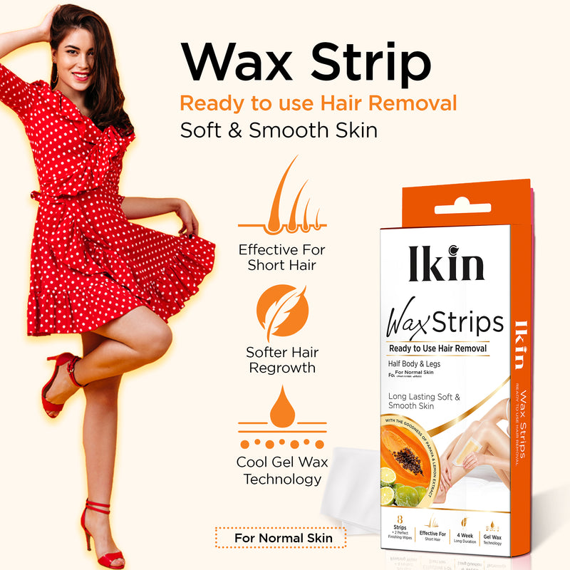 Ikin Wax Strip with Papaya Extract for Normal Skin- 8 strips