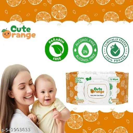 Cute Orange Baby Wipes With Fliptop Lid 72 Pulls